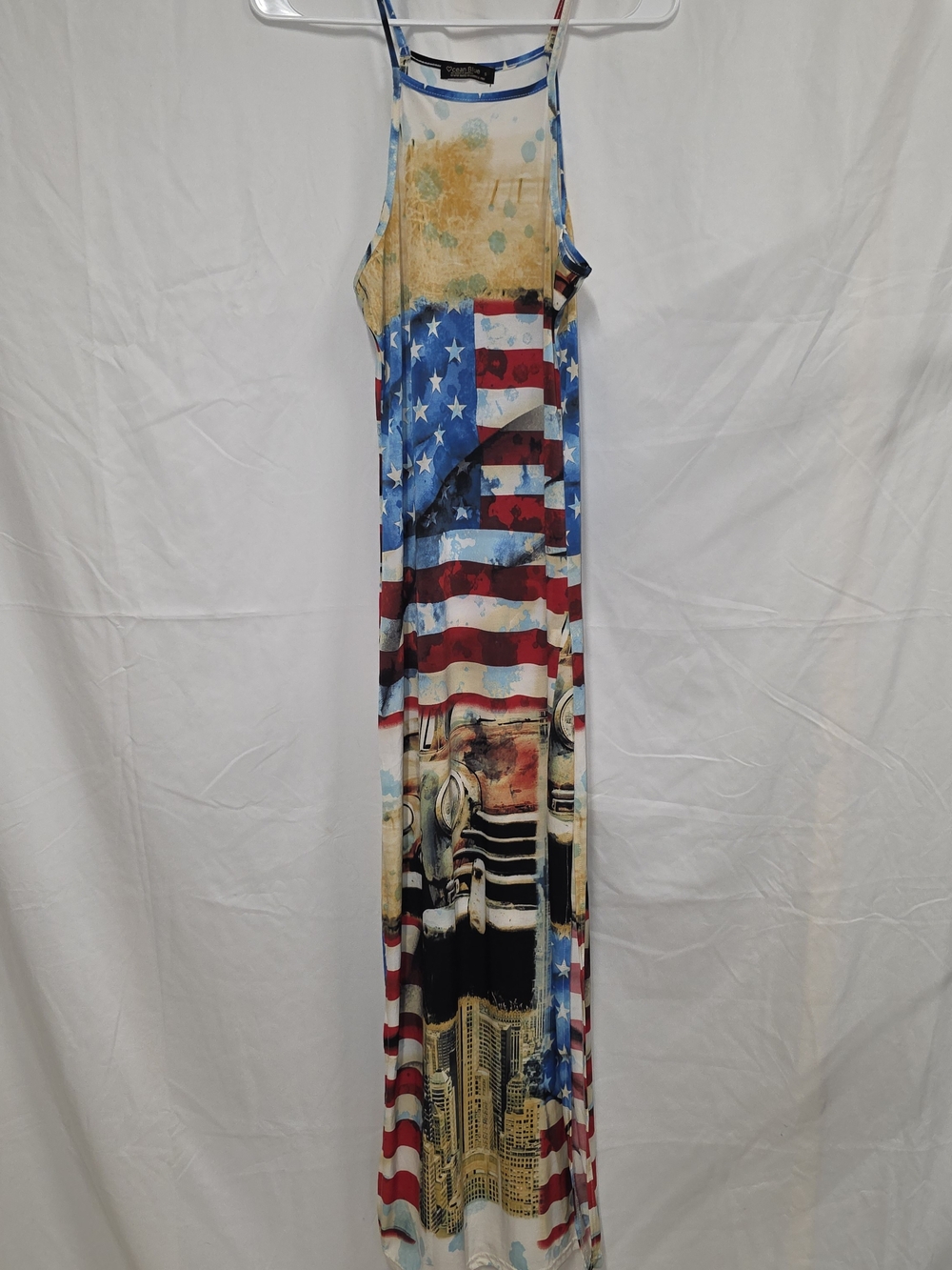 Patriotic Print Maxi Dress - Red, White & Blue Small
